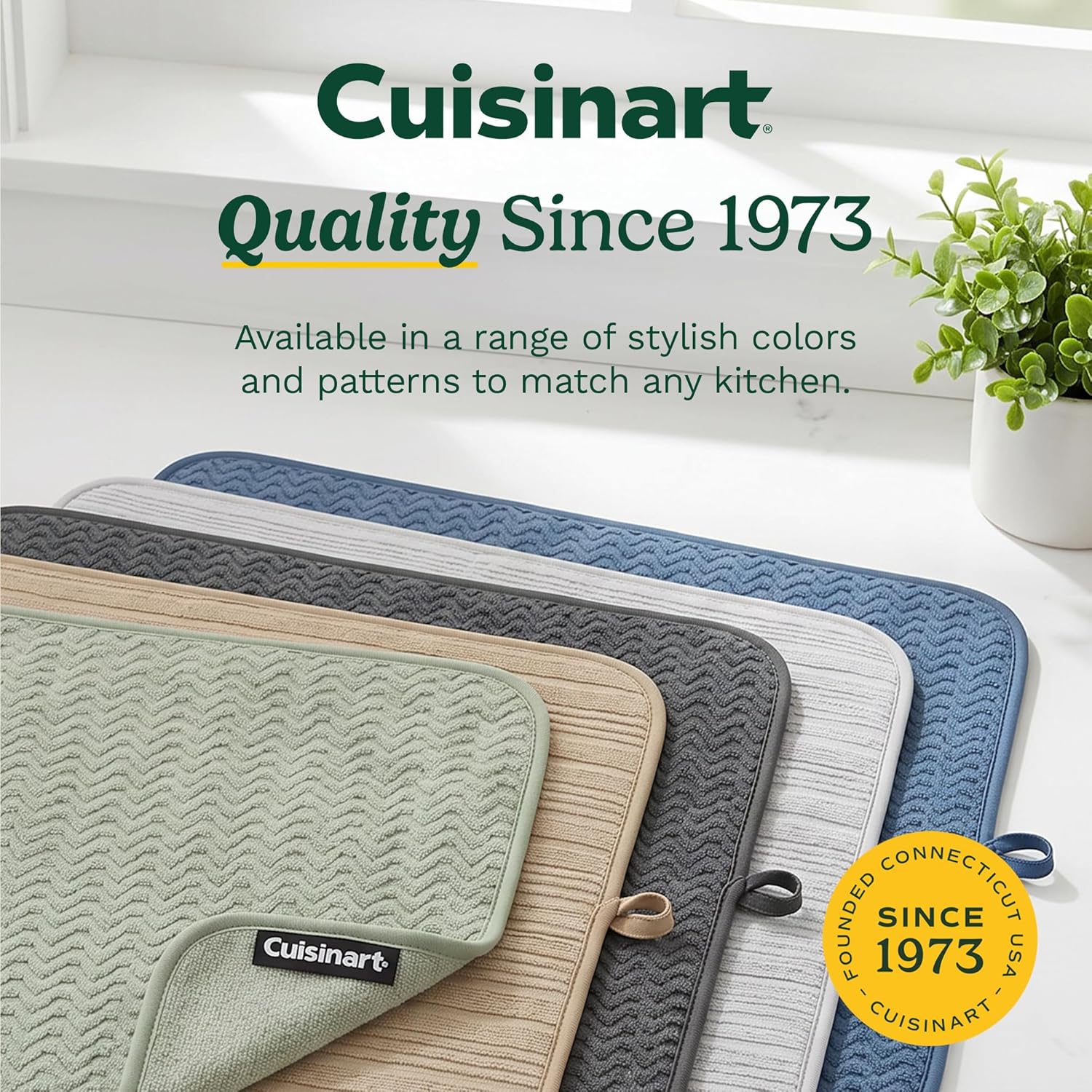 Cuisinart Dish Drying Mat for Kitchen Counter - 2-Pack XL 18x24 Ultra Absorbent Microfiber Dish Mat - Fast Drying, Machine Washable, Foldable Countertop Pad - Safe for Granite & Quartz (Geostripe)