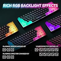 Vista 6 de CHONCHOW Teclado LED 60% para juegos RGB, 68 teclas, teclado con cable con 10 efectos preestablecidos, interruptor mecánico, sensación compatible