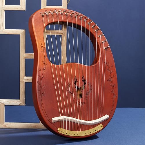 Miniatura 4 de TienClef Lyre Harp - 16 cuerdas de metal estilo clásico de la antigua Grecia con patrón de helios con llave de afinación y guía de instrucciones