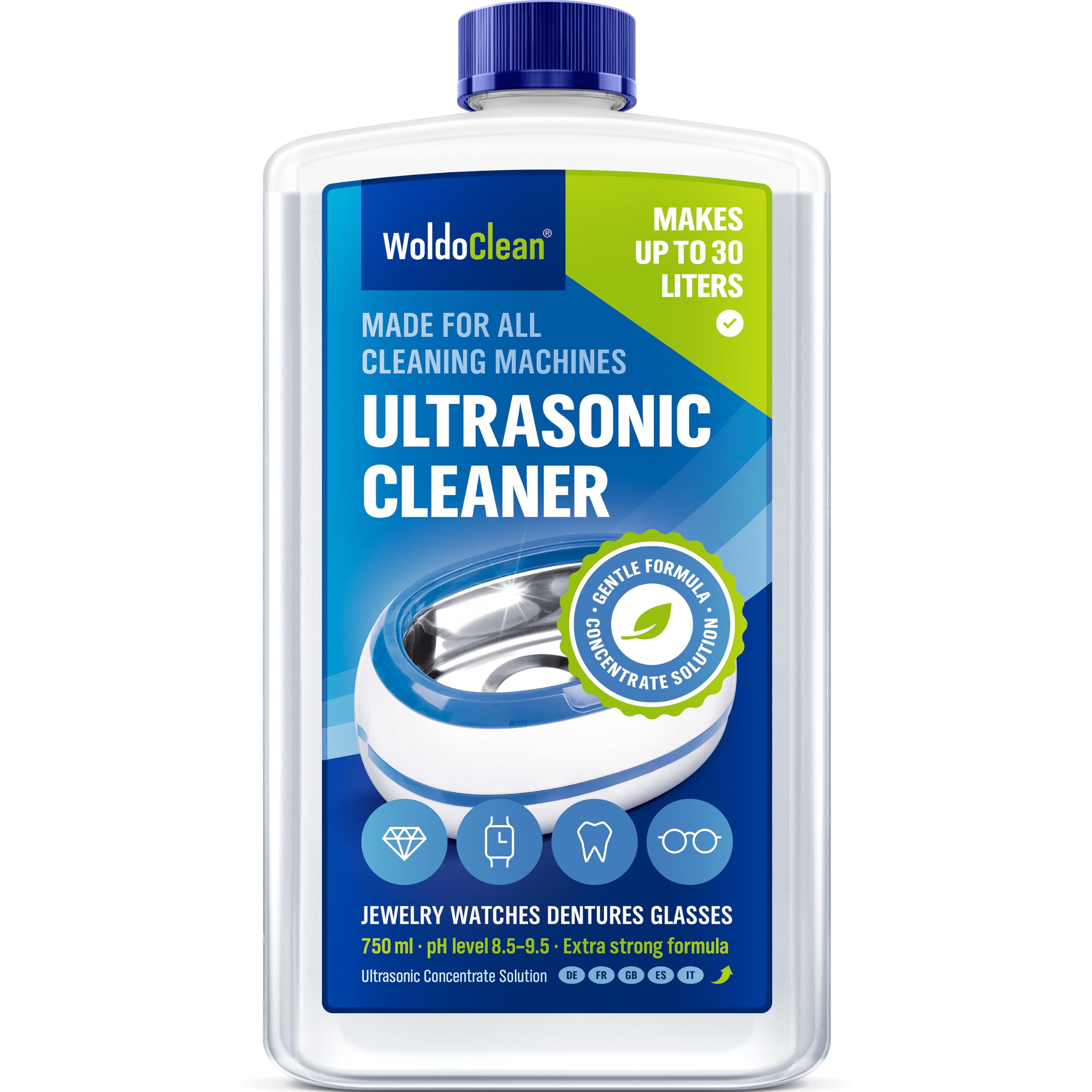 WoldoClean Ultraschallreiniger Konzentrat 750ml - für Brillen & Schmuck | Kompatibel mit jedem Ultraschallgerät, für Silber, Uhren, Münzen, Vergaser