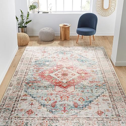 Area Rug 5x7 Rugs for Living Room 5x7 Rugs Washable Rugs 5x7 Rug Carpet for Bedroom Living Room Print No Pile Distressed Non Slip Pink
