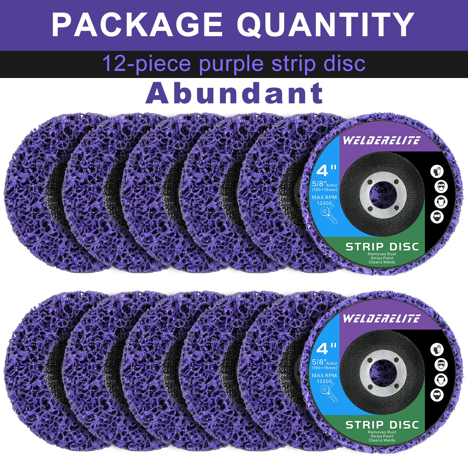 Paquete de 12 discos de tira de pintura violeta de 4 x 5/8 pulgadas, ruedas peladoras angulares