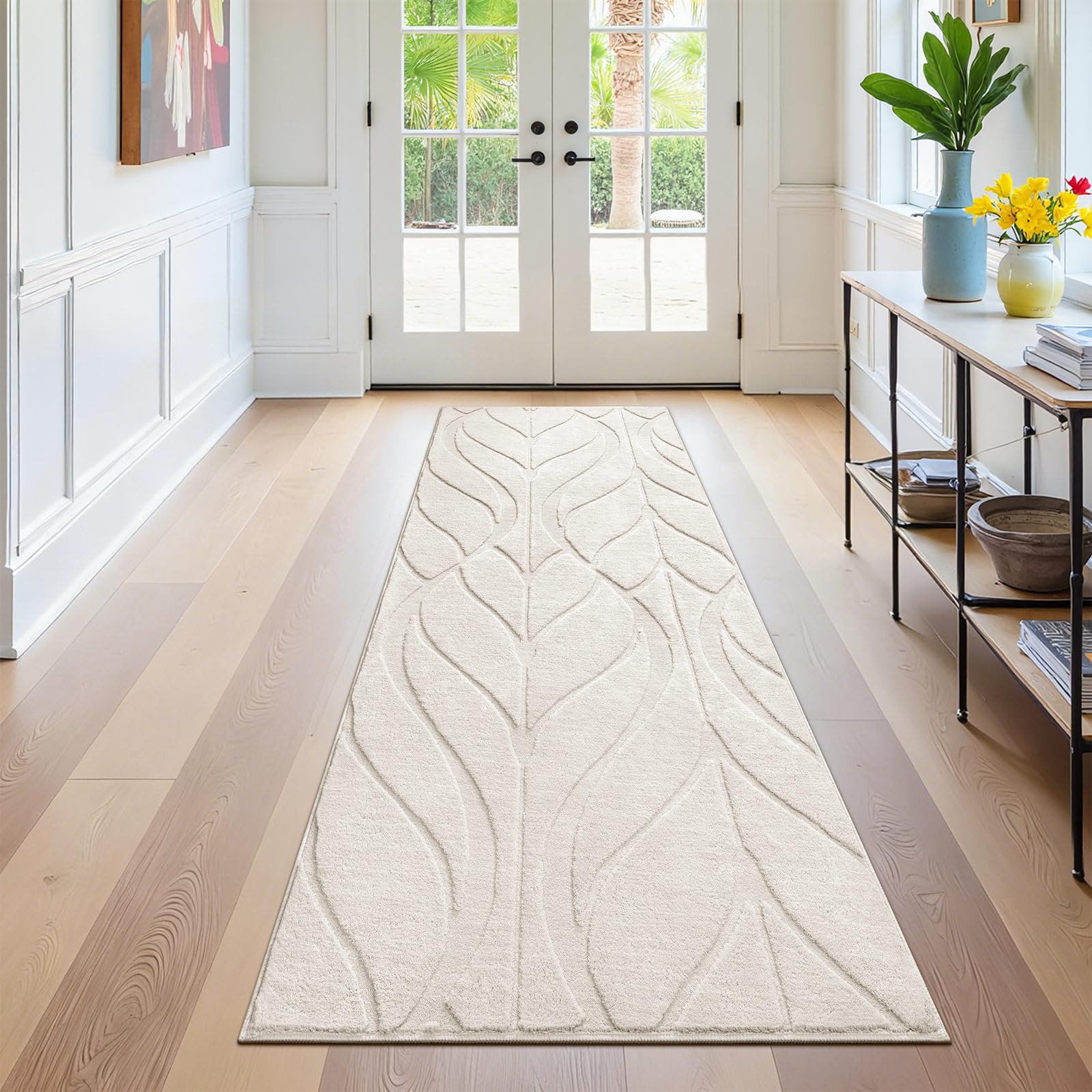 SHACOS Runner Rugs 80x200 cm Non Slip Hall Runner Rug Washable Hallway Runners Long Boho Carpet Runners for Hallway Kitchen Entryway Bedsides, Beige — image 1