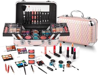 HotSugar All-in-One Makeup Kit for Teen Girls Beginners - Full Set with Eyeshadow Palette, Blush, Lip Gloss, Brushes & Pink Heart Mirror Case