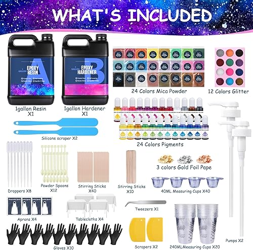 Miniatura 9 de Resina epoxi de 1 galón  Kit de resina epoxi transparente  No se amarillea, sin burbujas y resina de fundición con 24 polvos de mica, resina