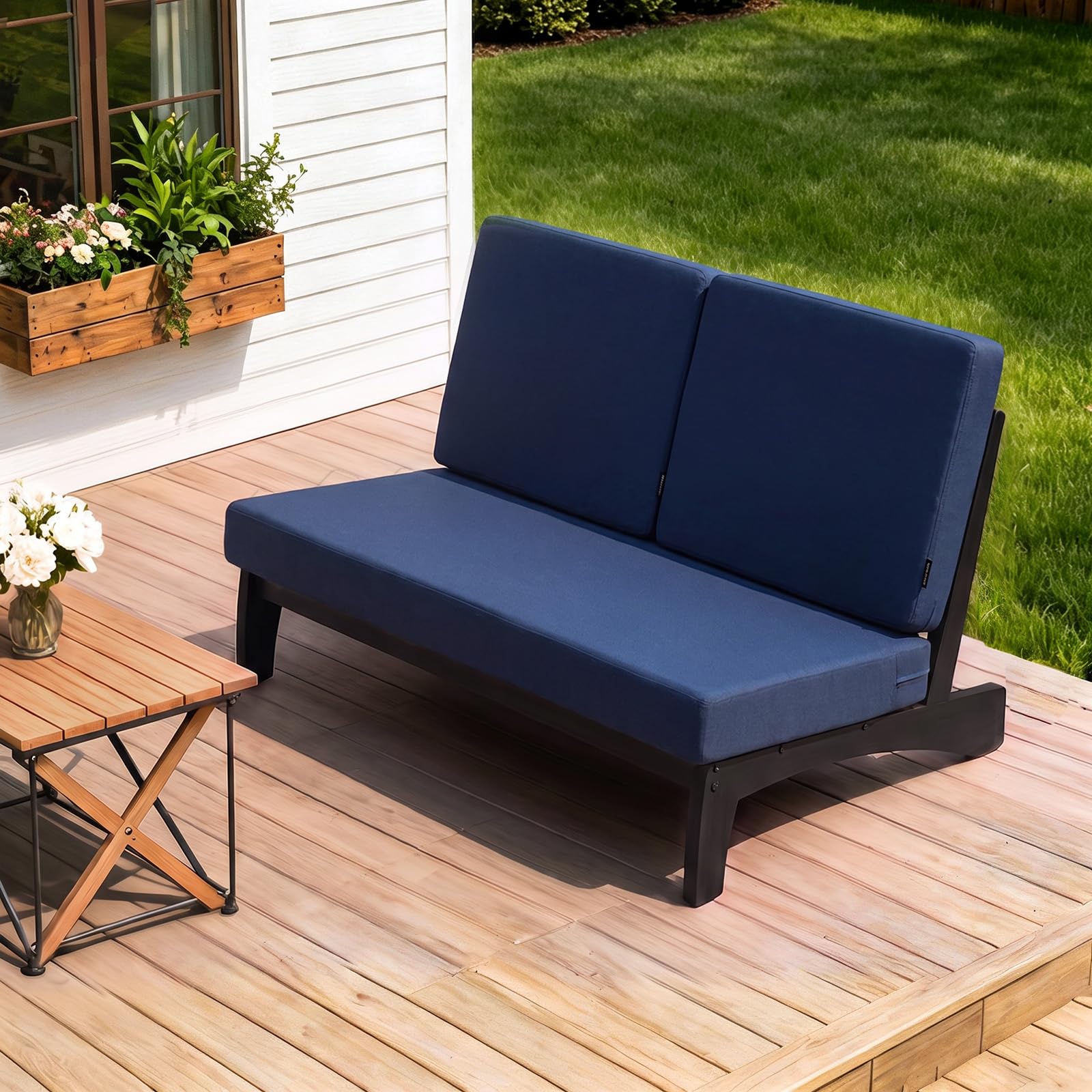 Outdoor Couch, Navy Loveseat, Patio Couch with Thick Cushion (Split)