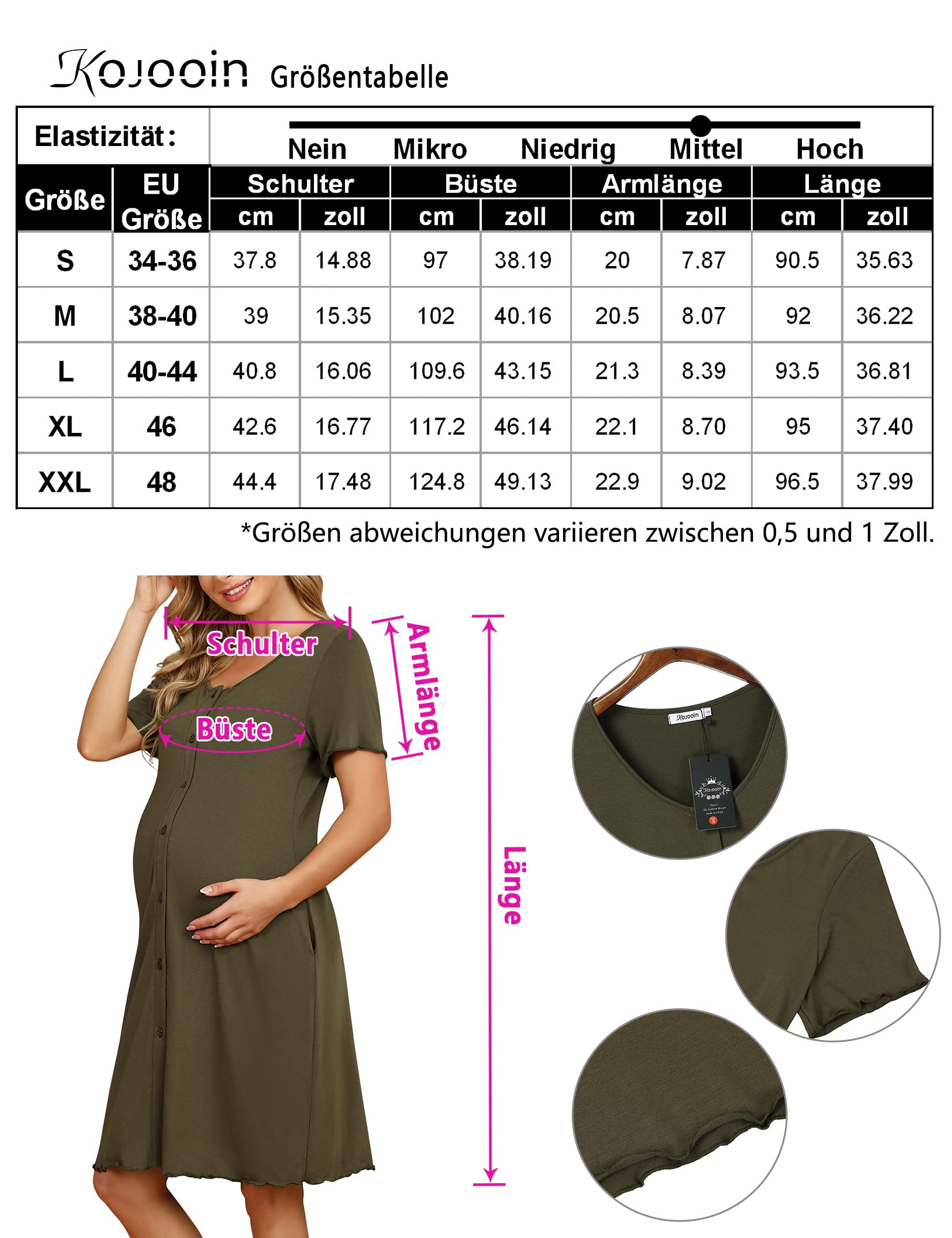 KOJOOIN Camicia da Notte da Donna Camicia da Notte per Allattamento Camicia da Notte a Maniche Corte Camicia da Notte Premaman in Cotone con abbottonatura Abito da Notte