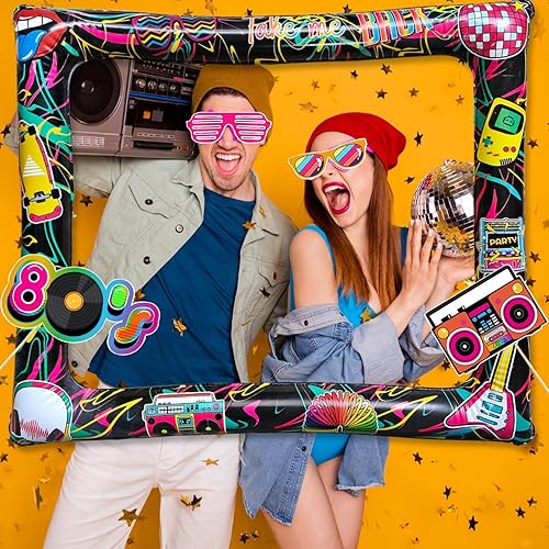 Miniatura 7 de Juego de 21 portarretratos inflables para selfies de los años 80 y accesorios para fiestas retro de los años 80 I Love 80s Party Selfie Props para