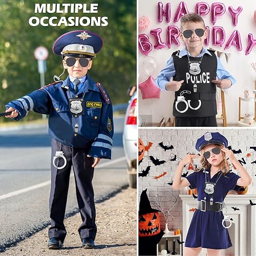 Miniatura 7 de ERDOGLY Juego de disfraz de policía, disfraz de policía, accesorios de disfraz de policía, juego de rol, insignias de oficial de policía con gafas