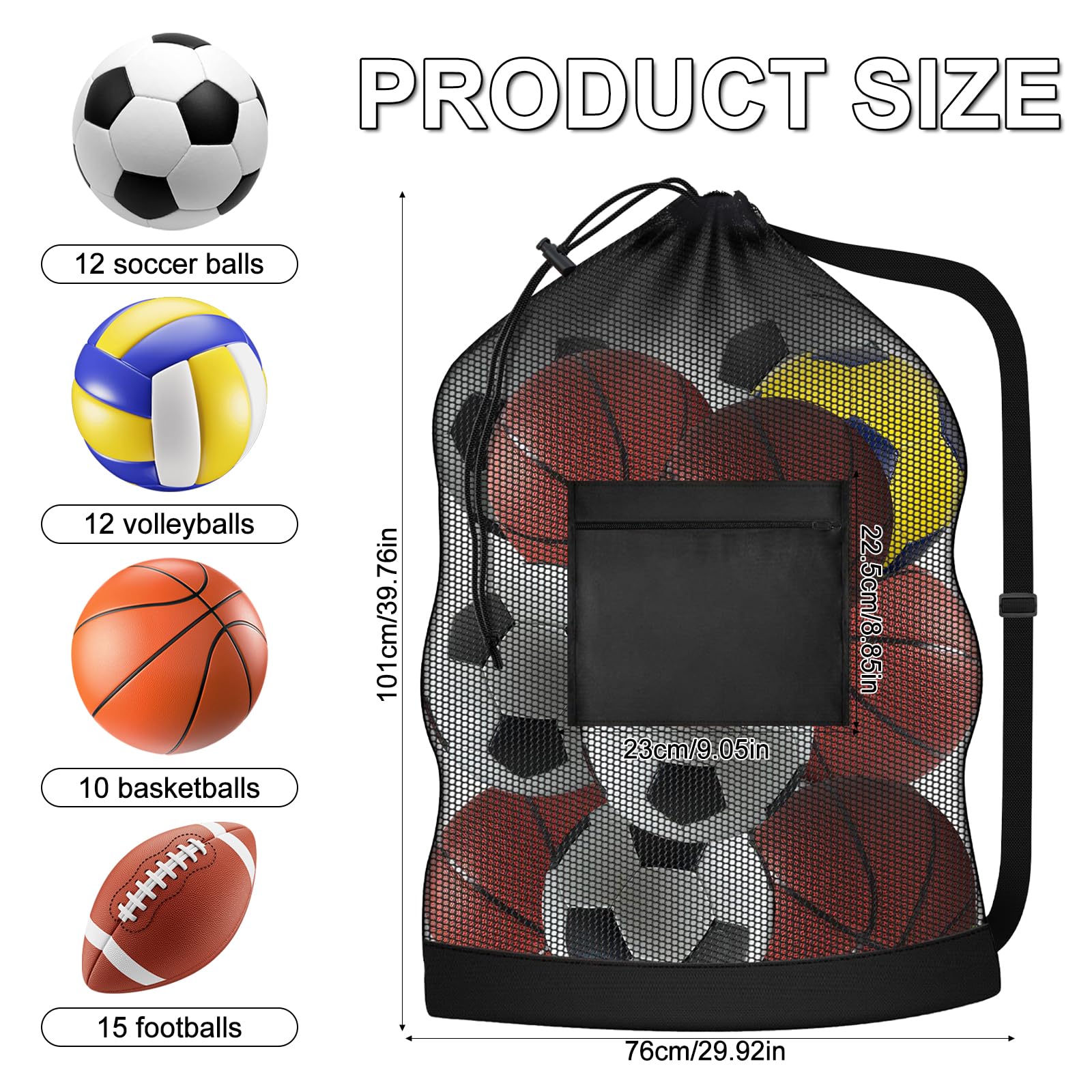 Bolsa Portátil Extragrande para 10-12 Pelotas Resistente Impermeable Saco de Malla Fútbol Baloncesto Voleibol Tenis