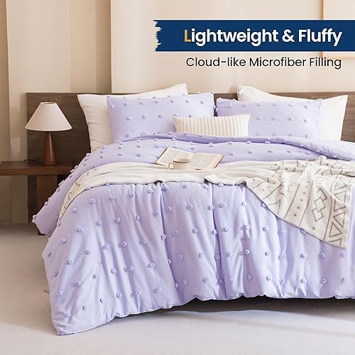 Miniatura 3 de Paxrac Dreamy - Juego de edredón de lavanda tamaño Queen, juego de cama de 3 piezas, ropa de cama ligera lila, edredón de microfibra suave y