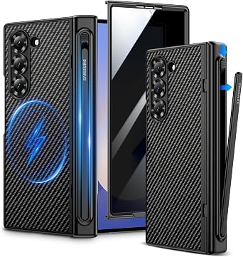 VEGO for Galaxy Z Fold 6 Case with S Pen Holder S Pen Not Included | Compatible with MagSafe, Hinge Protection & Privacy Screen Protector Magnetic Cover for Samsung Z Fold6 -Carbon Fiber Black