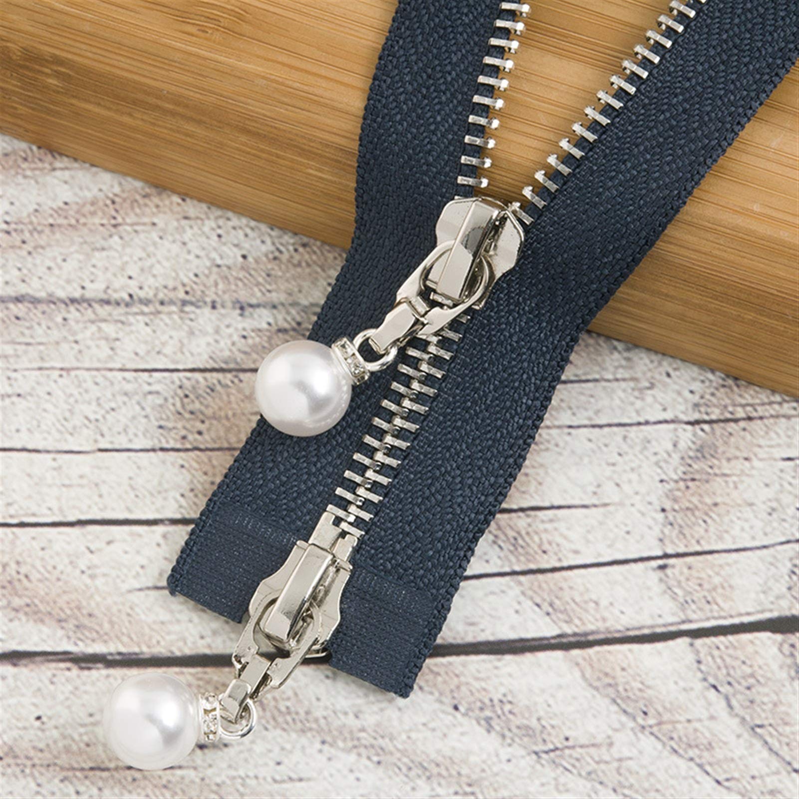 CFFQDQUANB Zipper for Bags, Zippers 1Pc 85cm 120cm 5# Pearl Metal Zipper,for Sewing Clothes Zips,(Navybluesilver120cm)