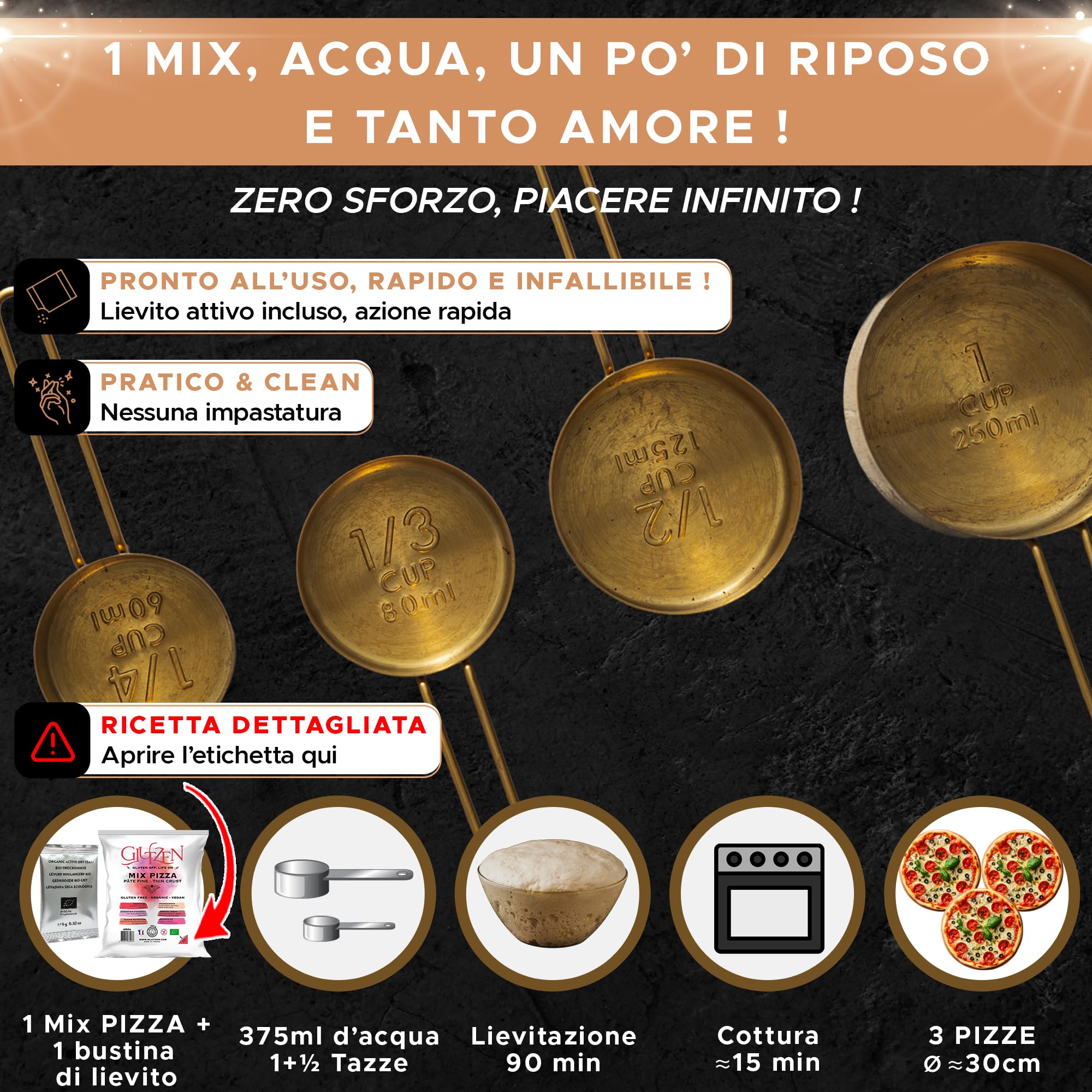 Pizza Senza Glutine Bio GLUTZEN. Mix Impasto Sottile e Croccante. Base Pizza Senza Impasto. Lievito incluso. Miscela di Farine Senza Glutine, Celiaco, Senza Allergeni, Vegan, FODMAP.