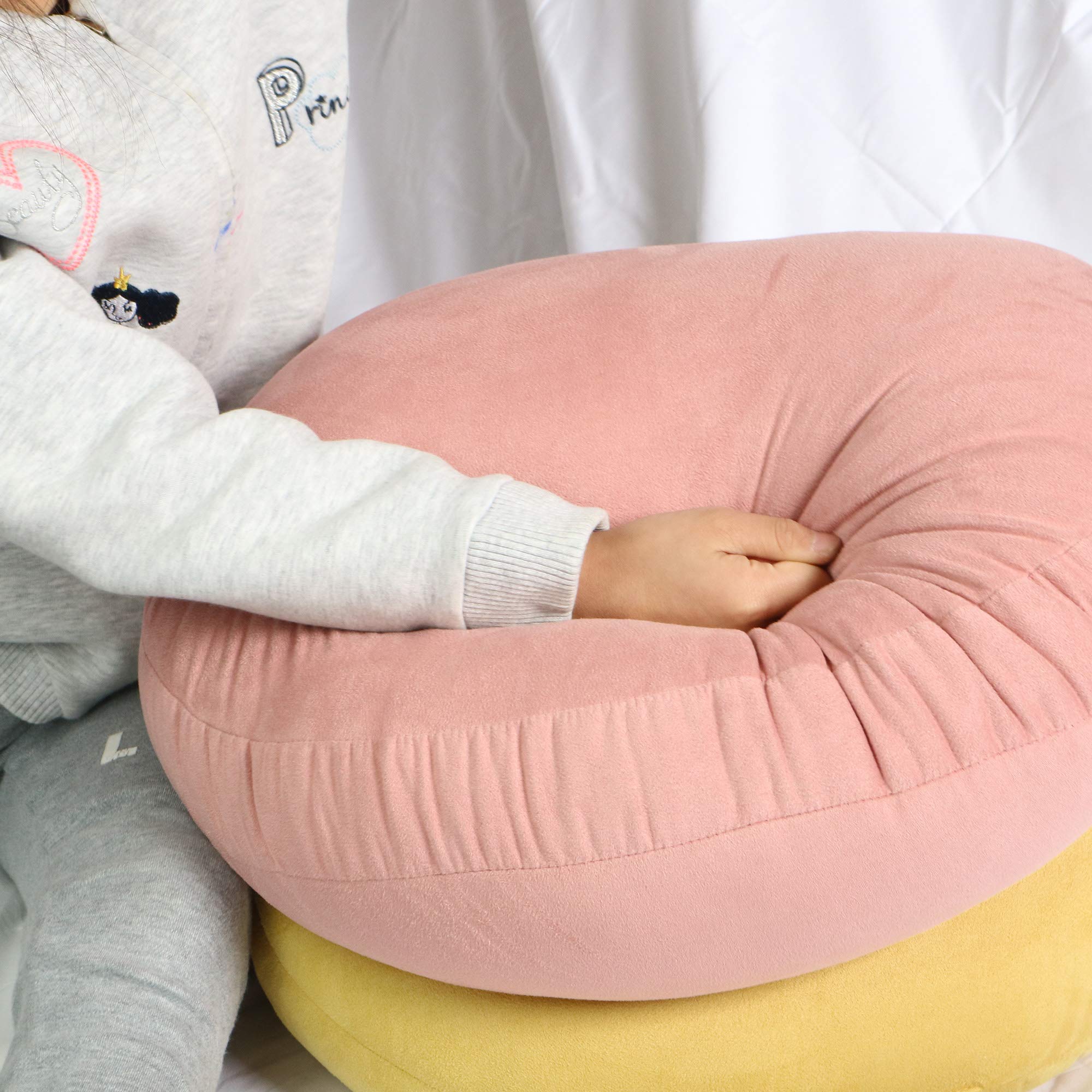 Coussin Rond Macaron Hodeco 45 Cm - Daim Synthétique Rose, Rembourrage Doux - Décoration Canapé Et Chambre