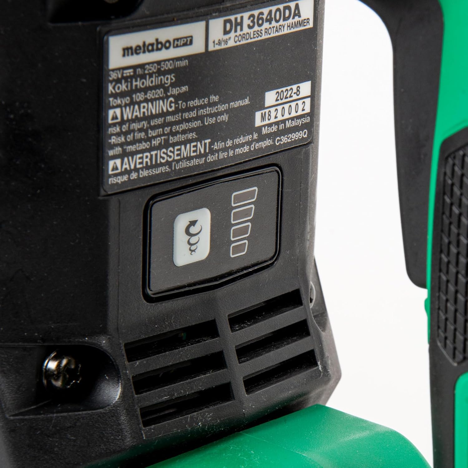 Metabo HPT 36V MultiVolt™ Cordless Rotary Hammer | 1-9/16-Inch SDS Max | Tool Only - No Battery | Optional AC Adapter | DH3640DAQ2