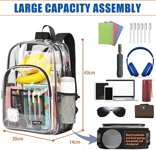Miniatura 4 de OSOCE Mochila transparente de PVC aprobada por el estadio, bolsa transparente transparente para la escuela, Negro -, Mochila transparente de moda