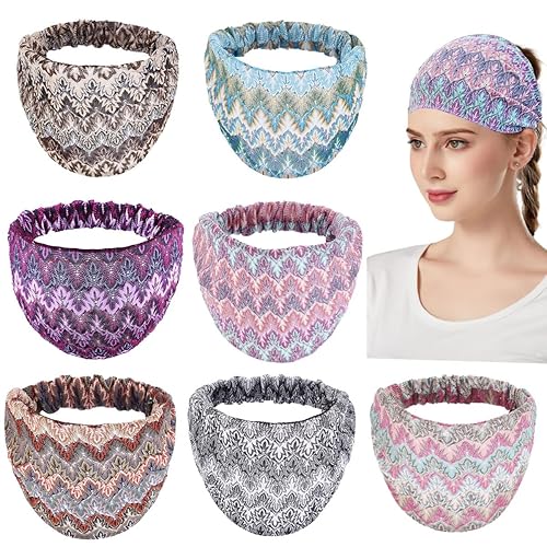 FZBNSRKO Diadema elástica de encaje, 5 piezas de diadema de encaje suave y ancha para mujer, diademas elegantes para mujer, diseño de hojas de arce,