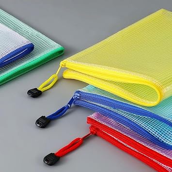 Plastic Wallets File Folder A4 Zip Lock Bags Mesh Document Plastic Pockets Zipper File Wallet for Homework Office School Supplies 5Pcs