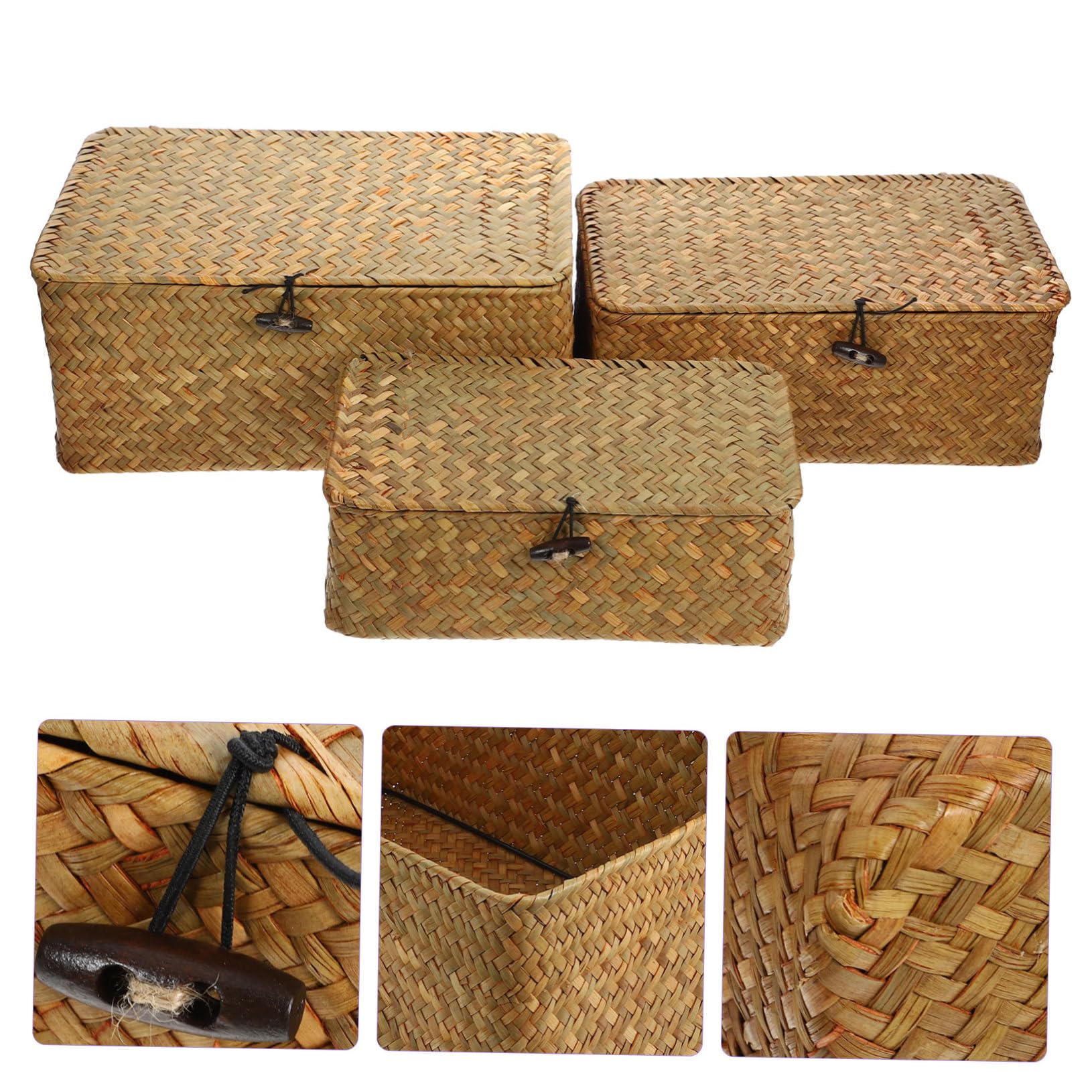 MUCKLILY 3Pcs Handwoven Seaweed Storage Baskets Natural Woven Design for Organizing Includes for Home and Multifunctional Use
