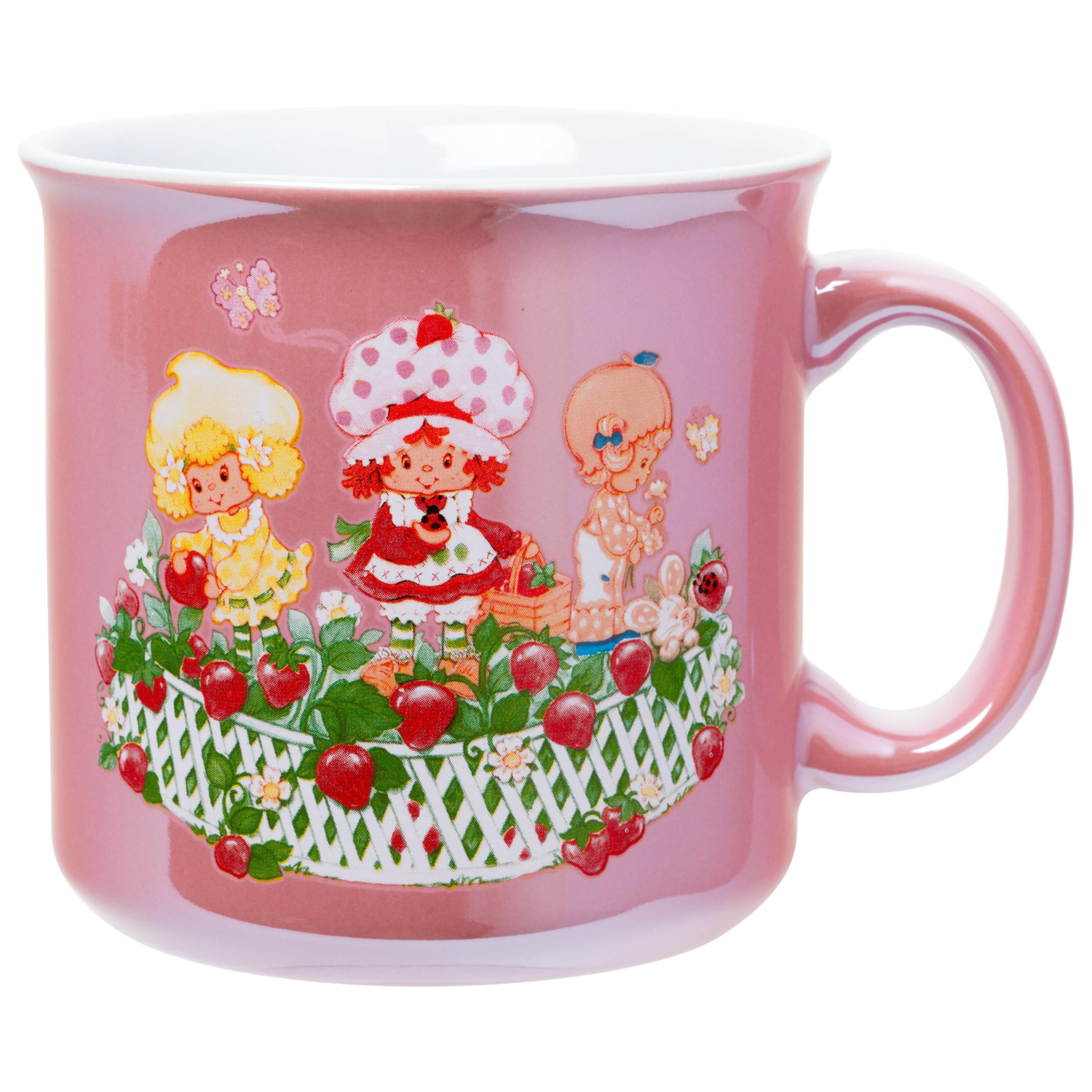 Silver Buffalo Strawberry Shortcake Picking Pearlescent Strawberry Shortcake Featuring Lemon Meringue And Apricot Ceramic Camper Mug, 20 Ounces