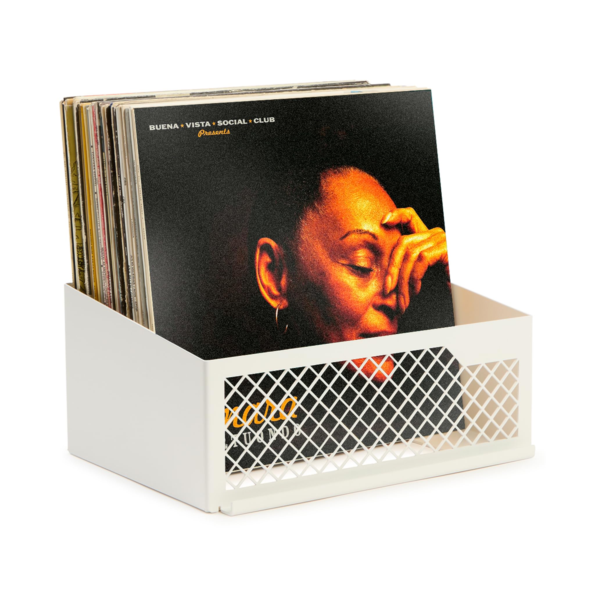 Supporto in vinile bianco | Scaffale in vinile con espositore Now Playing | Ripiani per dischi in vinile | Supporto da parete in vinile o da tavolo | Capacità 50 LPs