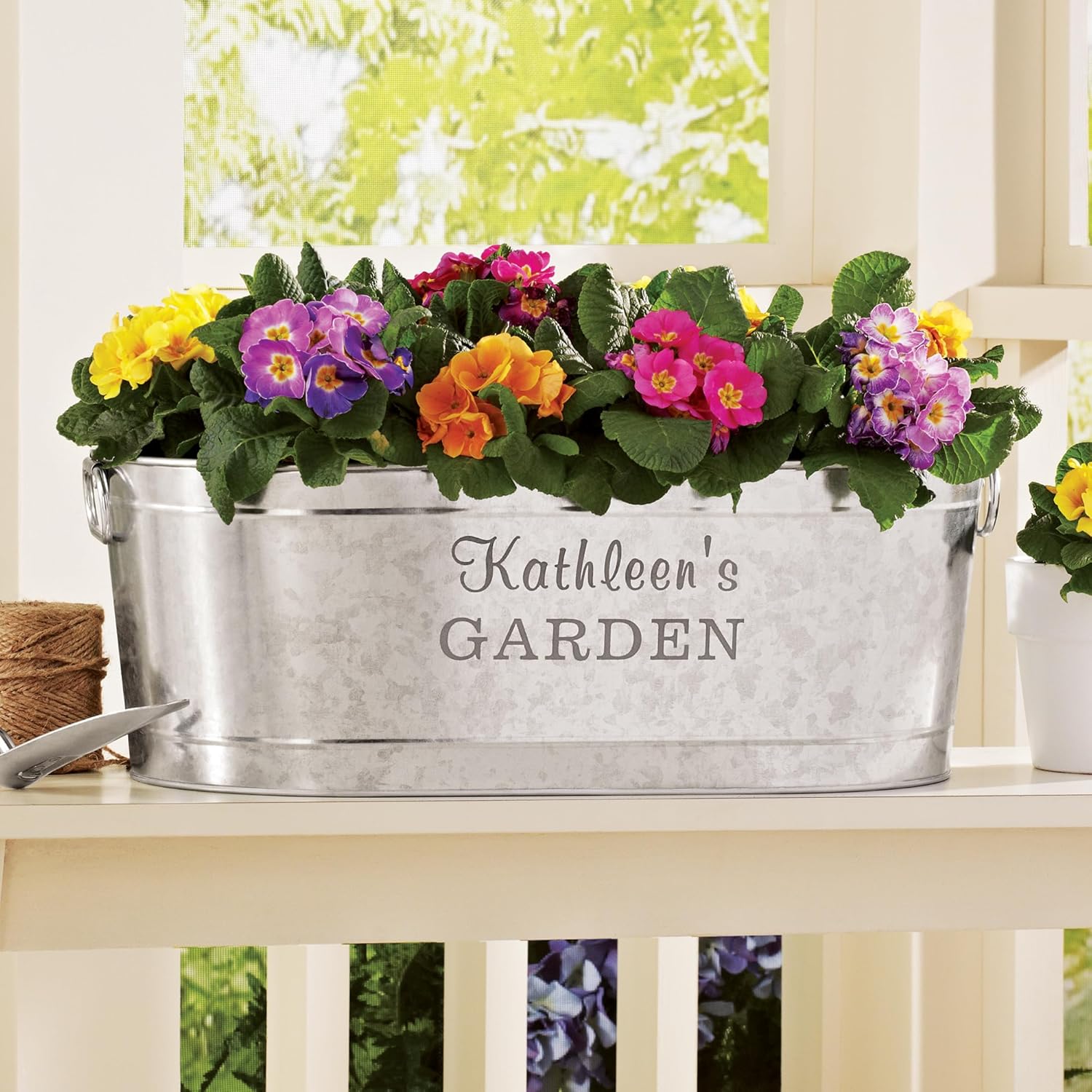 Let's Make Memories Personalized Planter Tub for Mom Grandma Wife - Custom Engraved Decorative Metal Flower Pot - Mothers Day from Family Daughter Son Kids - 5.5 Gallons - Any 2-Line Message w/Stand
