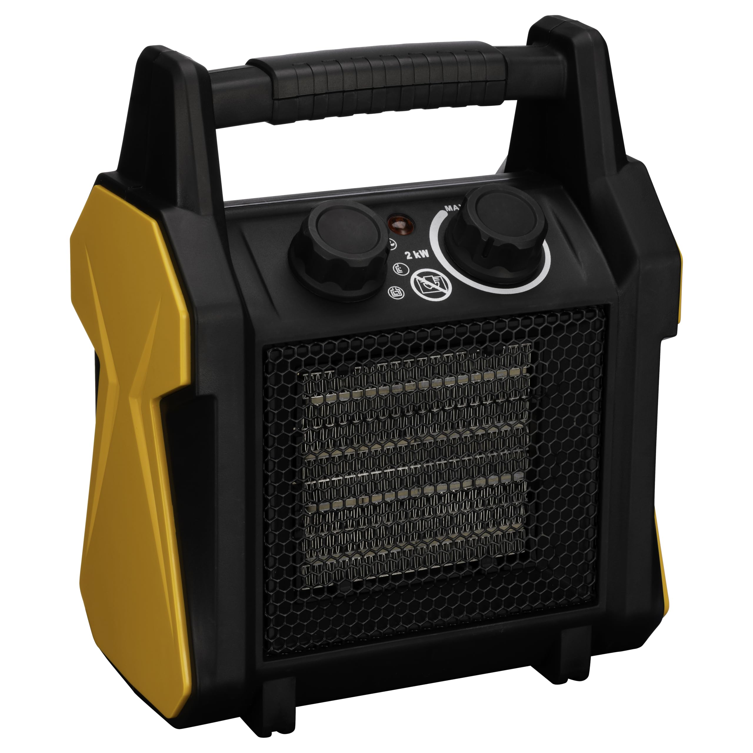 TCP Electric Space Portable Heater Ceramic 2000W Black Orange 2KW 240V PTC Heating 2 Heat Modes Overheat & Tip-Over Protection. Fast Heating for Home Office Workshop Warehouse Greenhouse Building Site