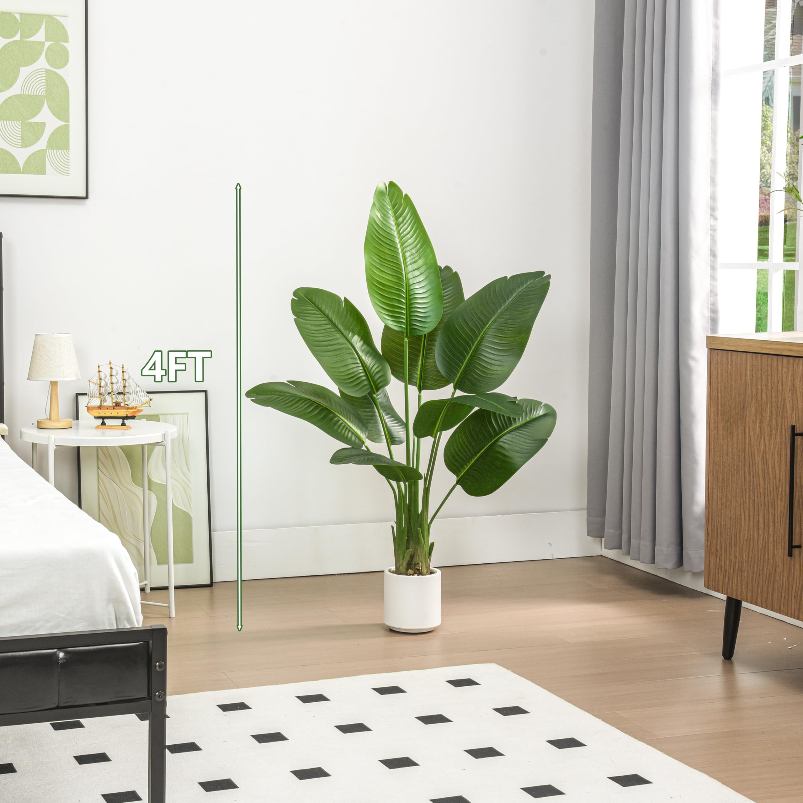 Künstliche Paradiesvogel Pflanze, Feaux-Pflanzen Im Weißen Topf, Kunstbaum, Künstliche Pflanze Für Drinnen Und Draußen, Moderne Dekoration Für Zuhause, Wohnzimmer, Büro (2 Pack, 120CM)