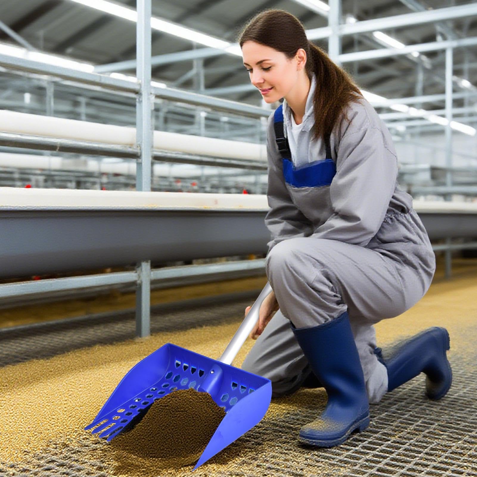 per Cacca di Pollo, Pala Staccabile in Alluminio con Manico Lungo | Strumento di setacciatura Multi-Sezione per rifiuti di Sabbia | Kit di Pulizia per lettiera per pollame per stalla Animali