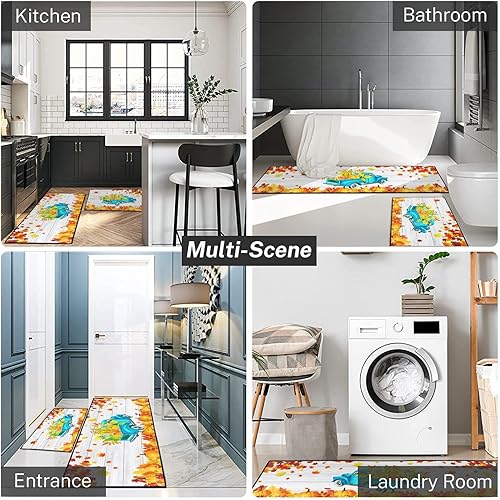 Miniatura 4 de Juego de 2 alfombras y tapetes de cocina de otoño, antideslizantes, lavables, juego de 2, tapetes de cocina de calabaza de cosecha de camión de