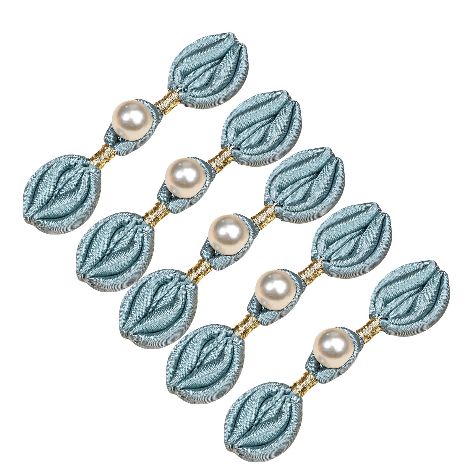 Alloneslife Gray Blue 5Pcs Pearls Embellished Flower Shape Cheongsam Button Decorative Chinese Knot Button For Dress Cloaks Coat Sewing Craft Sewing Supplies