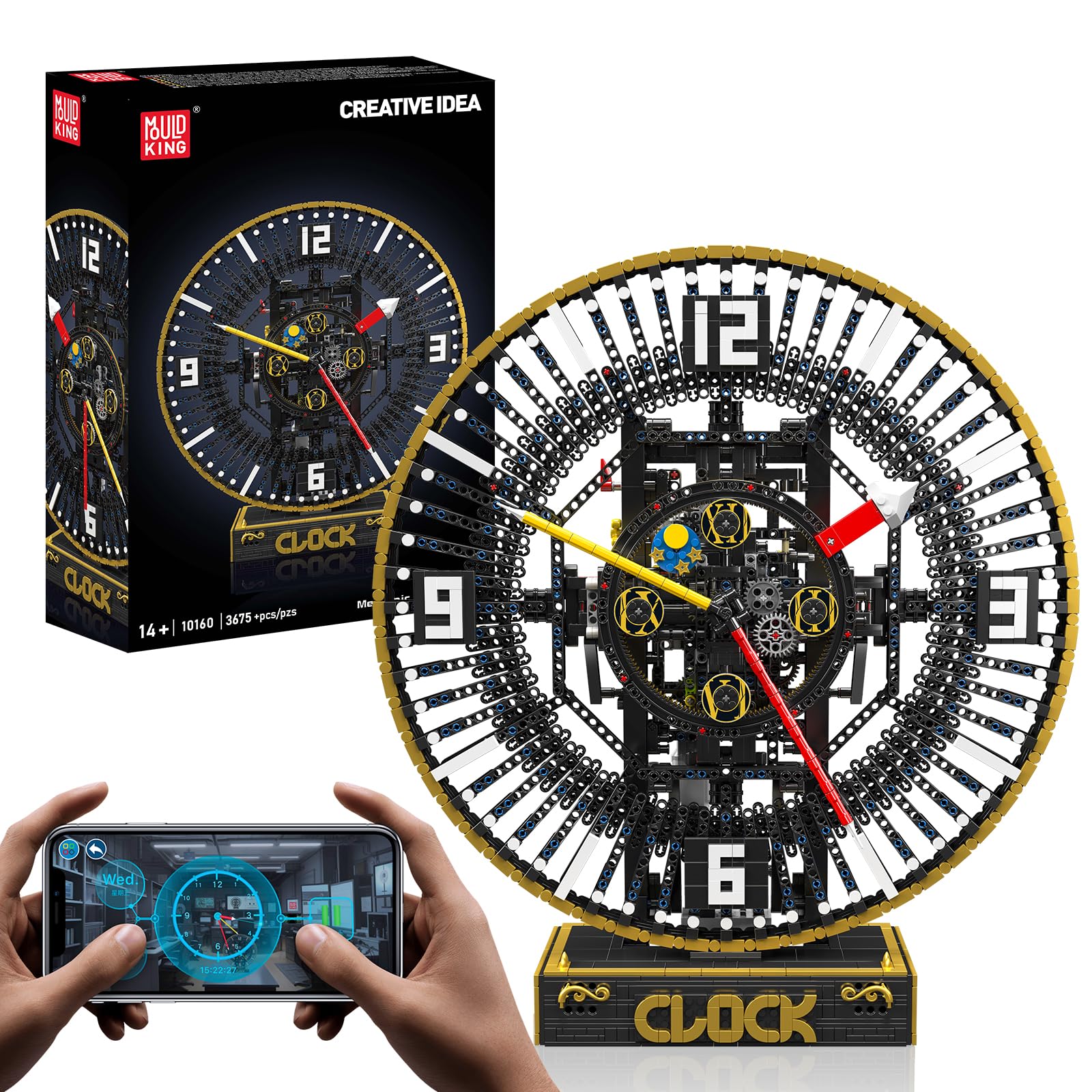 Mould King 10160 – Ensemble de construction mécanique – 3675 pièces – Modèle d'horloge en brique motorisée – Contrôle par application – Affichage de l'heure personnalisable – Jouet d'ingénierie avancé
