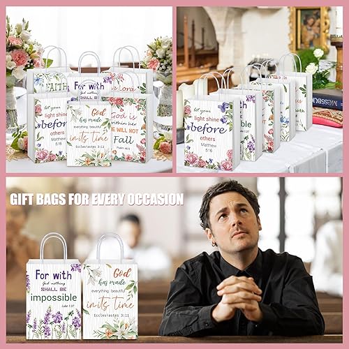 Miniatura 7 de Yeaqee 24 bolsas de regalo religiosas de la Biblia de Navidad, versículos a granel, bolsas de papel inspiradoras con asas, regalos de iglesia