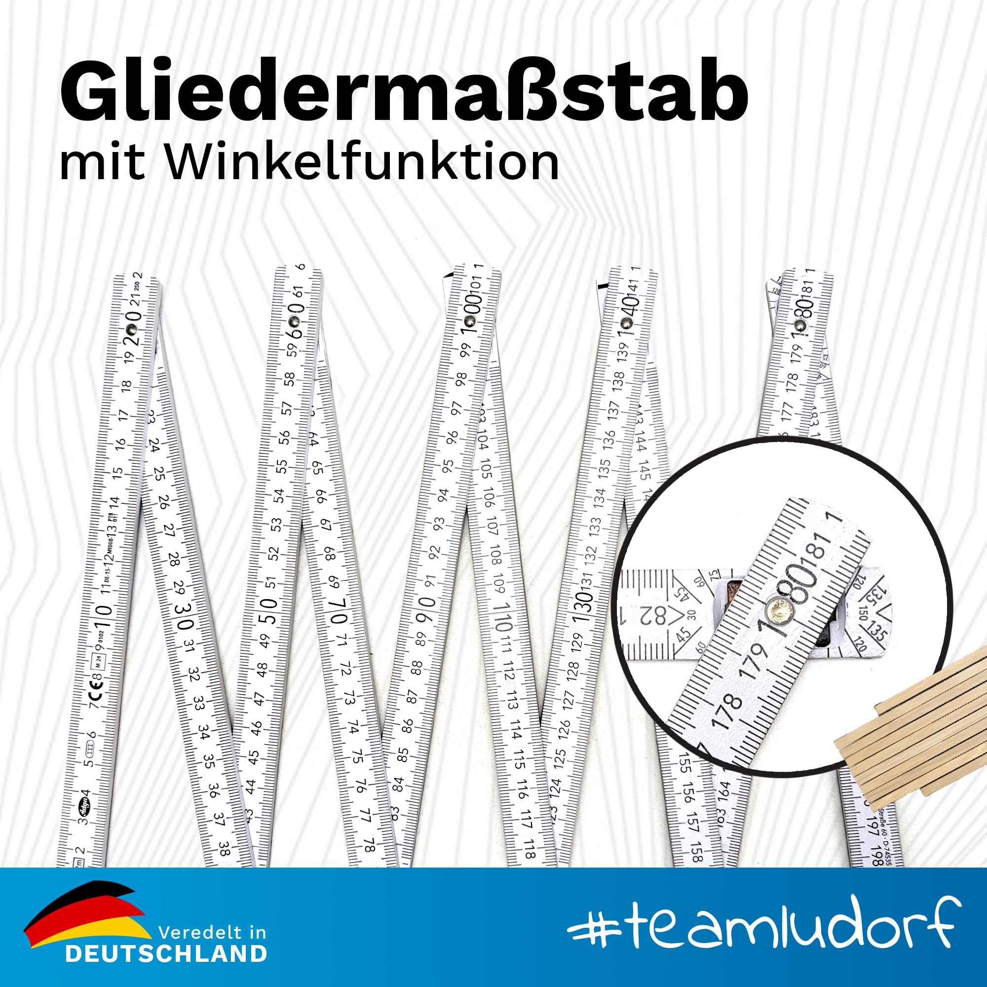 Zollstock 2m Weiß personalisiert mit Namen oder Logo - Werkzeug Geschenk für Männer