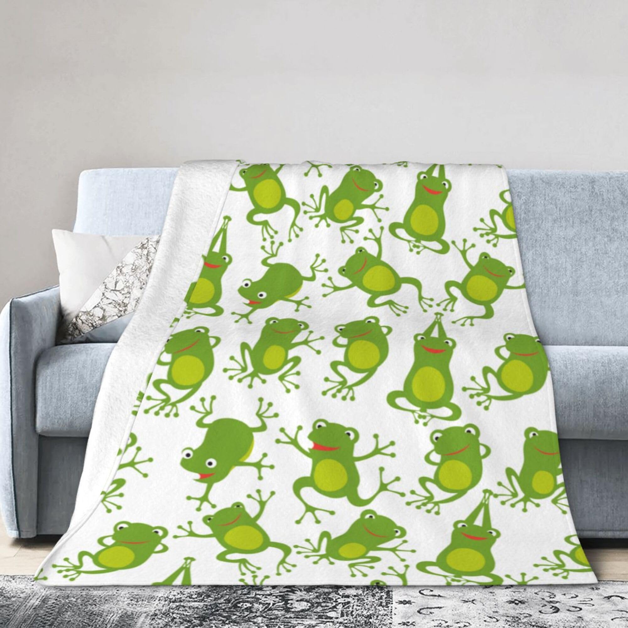 Xinvast Green Frog Cute Frog Blanket Animal Throw Blanket Super Soft Flannel Fleece Throw Blanket Lightweight Plush Fuzzy Bed Blanket For Couch 50"X60"