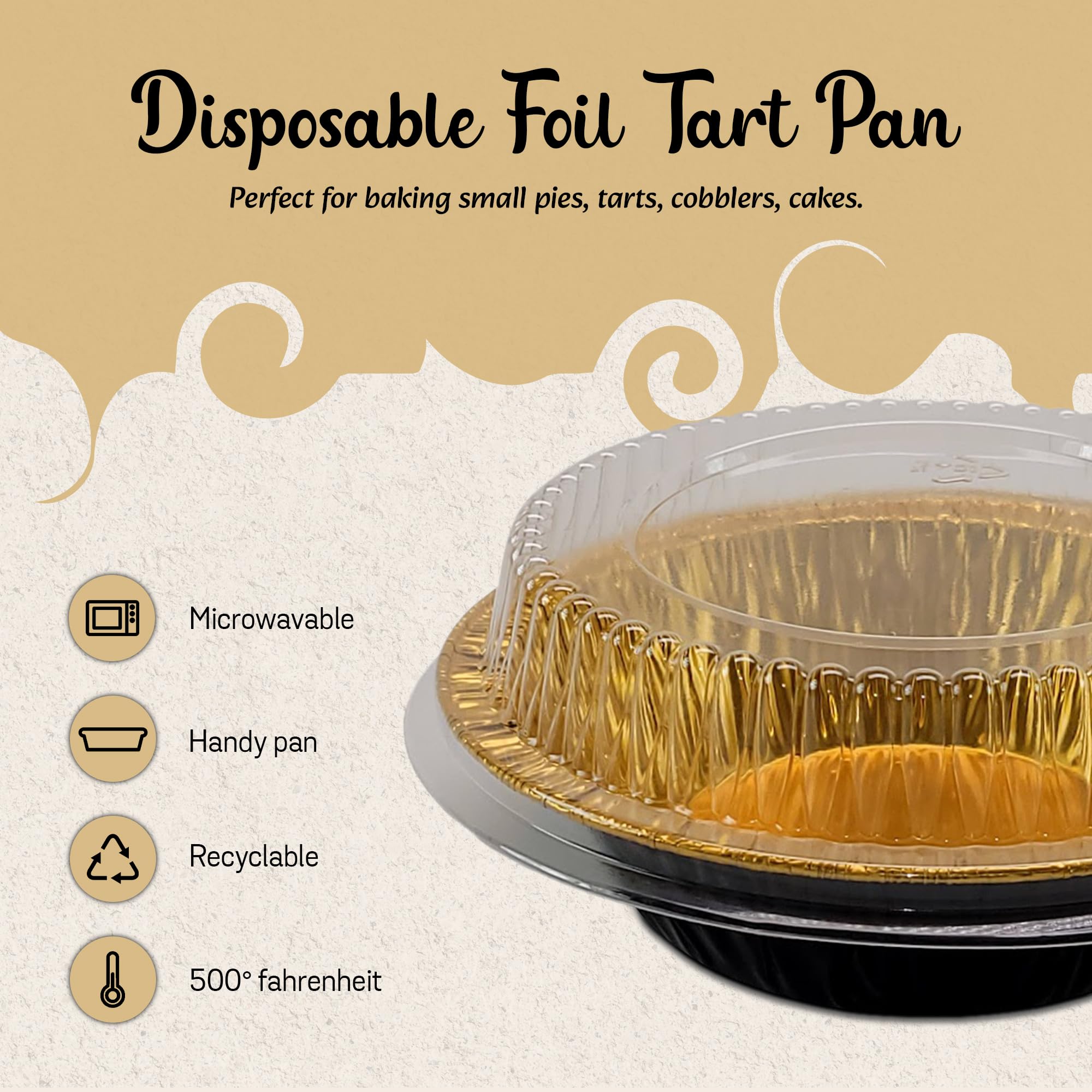 KitchenDance Mini Pie Tins with Lids - Premium 5 Inch Pie Tins - Mini Pie Pans with Lids for Baking Pies, Tarts, Cobblers, and Cakes- Essential for Professional and Home Kitchens 501P (50, B & G)