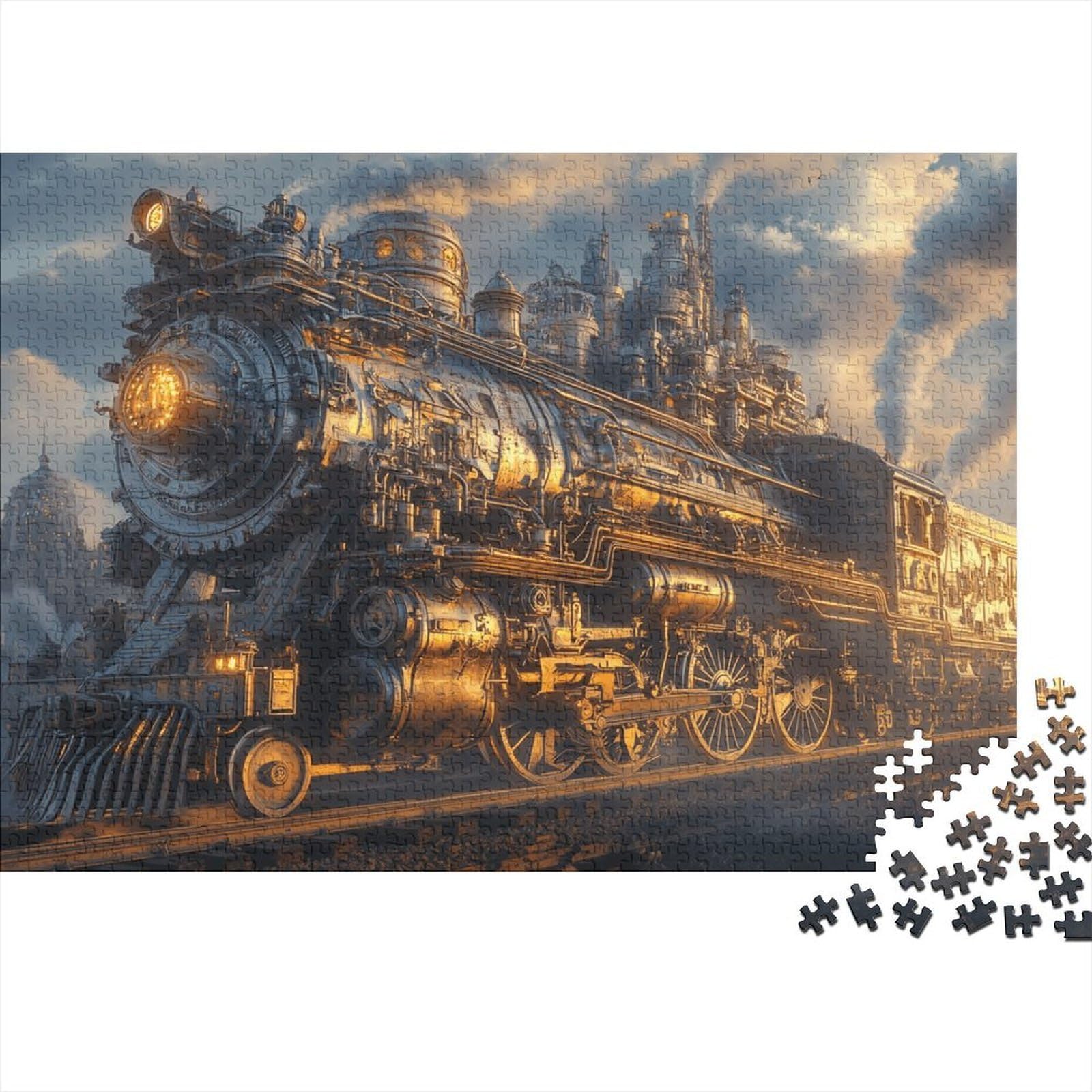 1000 Pieces Vintage Steam Train Jigsaw Puzzle for Adults Thick Paper Educational Brain Teaser Relax Home Art Decor 52x38cm/1000pcs