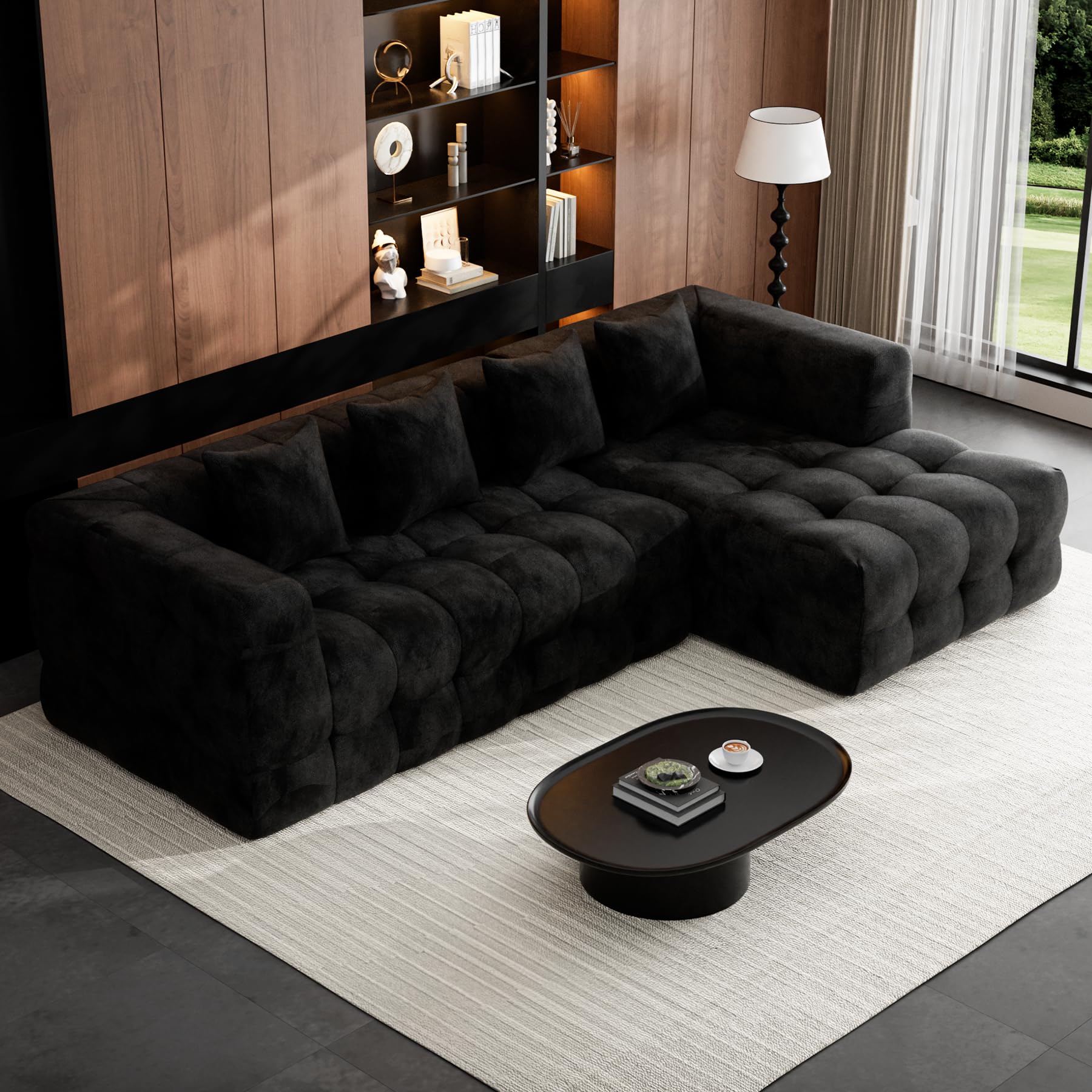 120 Boneless-Couch L-Shaped Sofa for Living Room Deep Seat Cloud Couch with Chaise Lounge Upholstered Sectional Chenille Couches