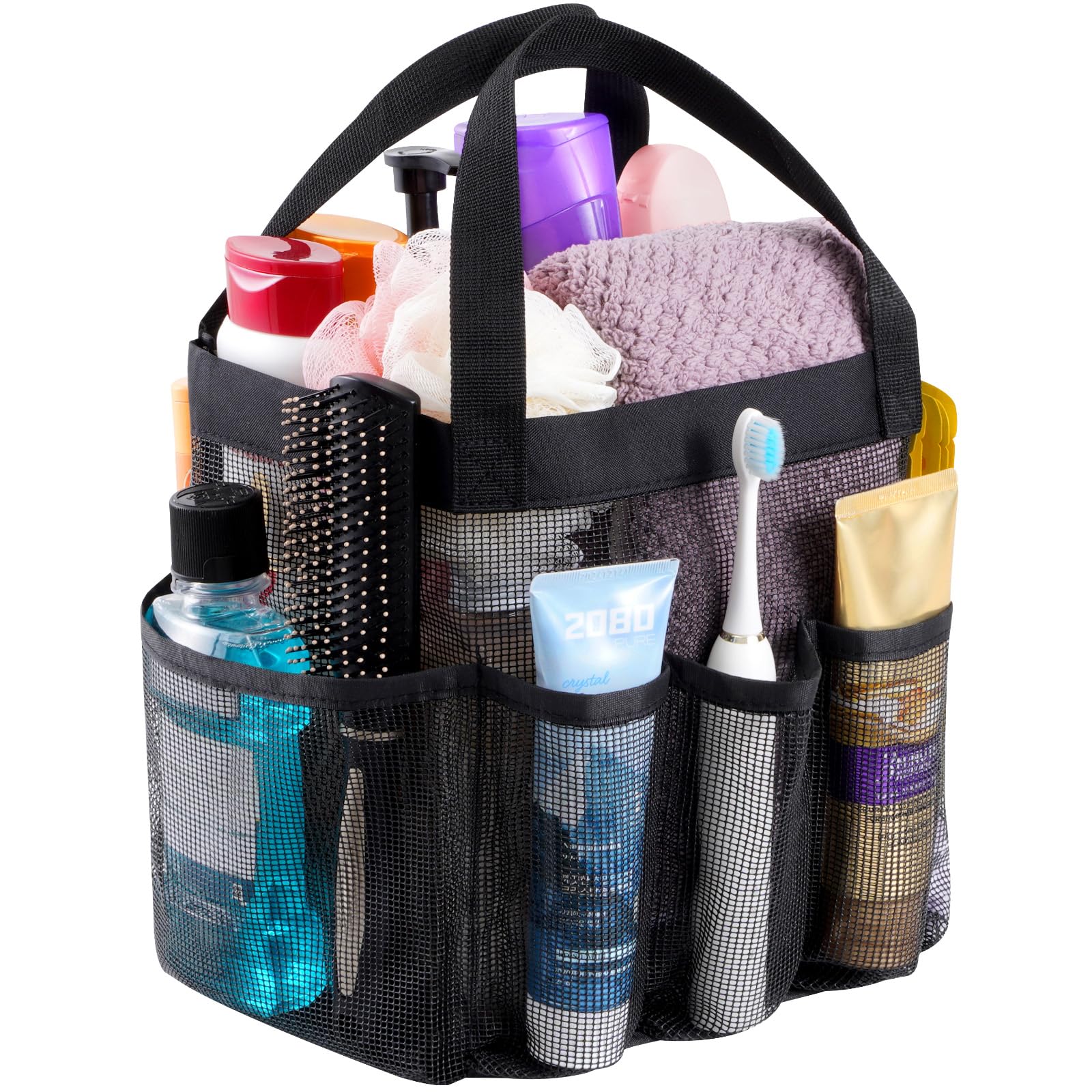 Photo 1 of Lifewit Mesh Shower Caddy Portable for College Dorm Room Essentials with 7 Pockets, Freestanding Hanging Organizer Basket, Quick Dry Tote Bag for Camping, Bathroom, Beach, Travel, 1 Pack, Black