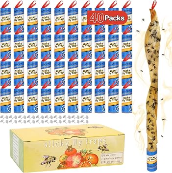 40 Pack Fly Strips Indoor Hanging Fruit Fly Trap Outdoor Sticky