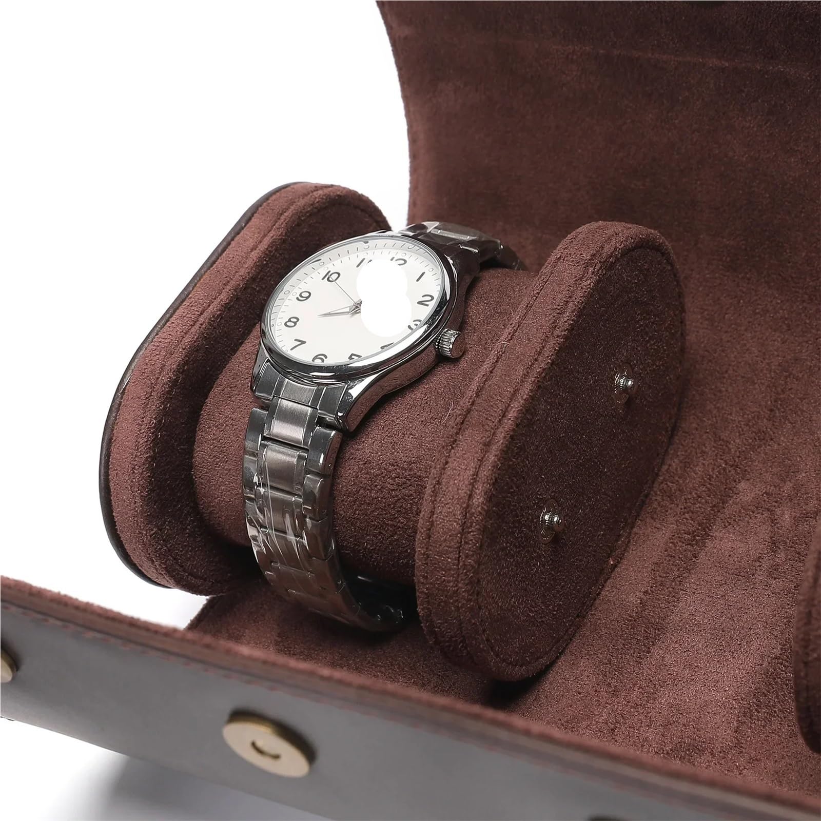 Scatola for Rotoli Di Orologi Da 2 Pezzi Per Orologi | Custodia in vera pelle con 1/2/3 slot(2 Dark Brown)