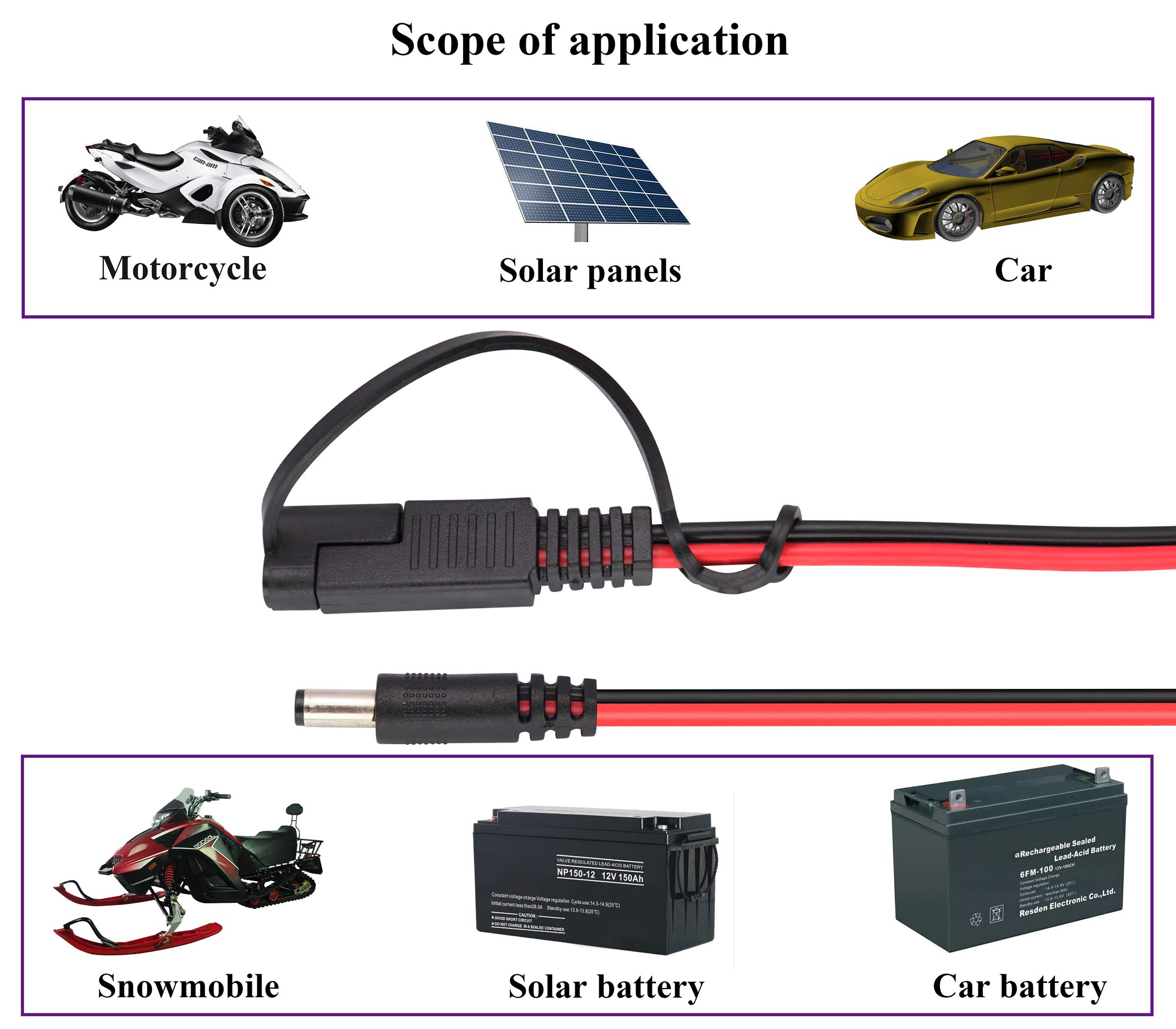 CC a SAE Cavo Spina SAE a CC 5,5 mm x 2,1 mm Adattatori Maschio Cavi per Pannelli Fotovoltaici per Autoveicoli Pannelli Batteria Solare Cavi di Collegamento(0,5M/1,5 Piedi-2 Pezzi)