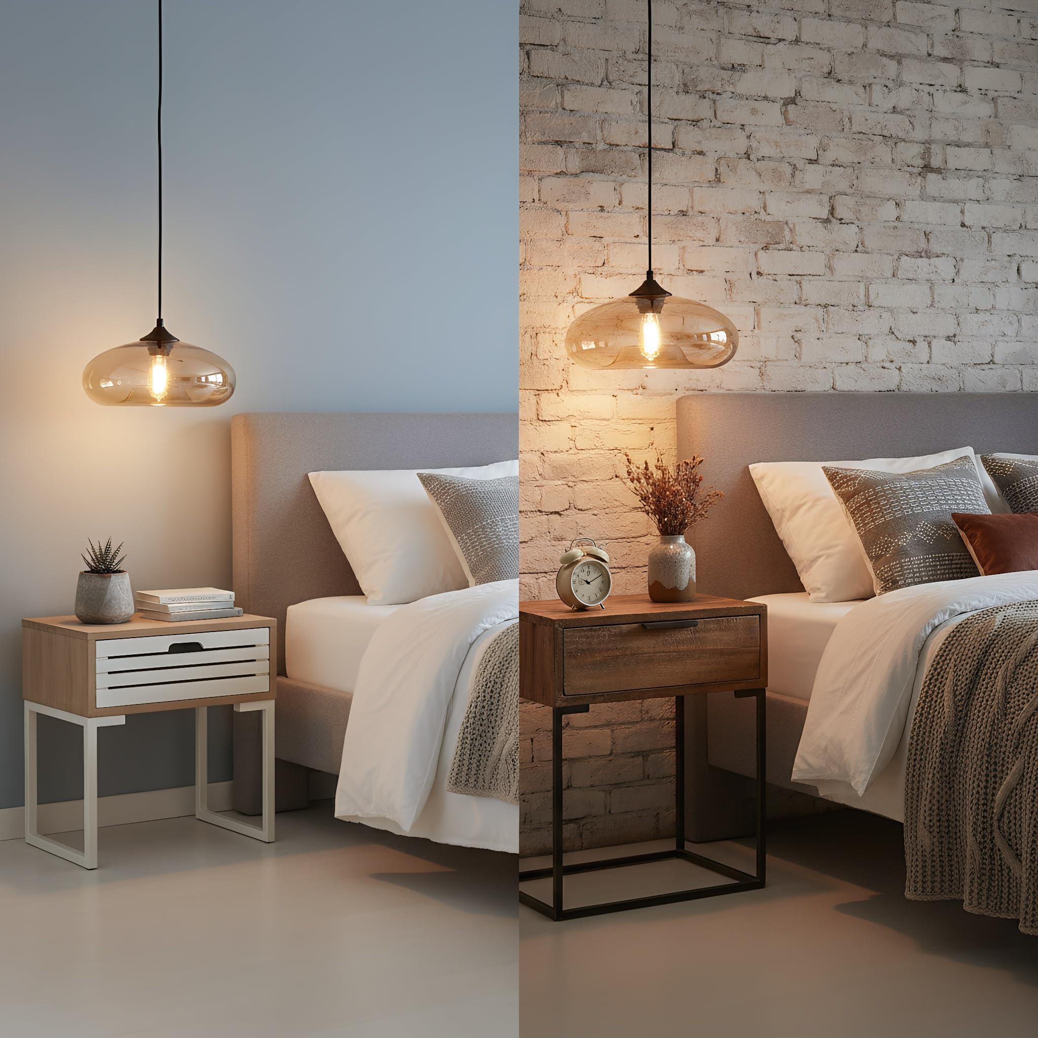 Einflammige Pendelleuchte mit Bunt Glas Lampenschirm, Vintage-Industriedesign, E27 Dekorative Hängelampe für Kücheninsel, Esstische, Esszimmer und Wohnzimmer (Bernstein)