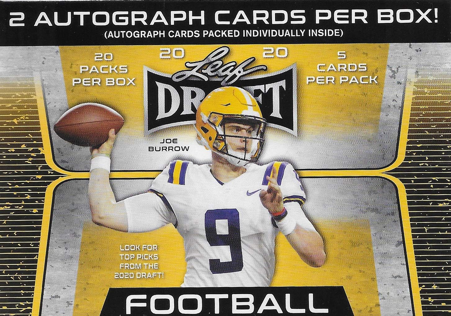 2020 LEAF NFL DRAFT Football Series Factory Sealed Blaster Box with 2 Autographed Cards and a Chance for Joe Burrow, Tua Tagovailoa, Jalen Hurts and Other Rookies