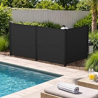 Kozyard 50" W x 48" H Outdoor Privacy Screens Aluminum Post, Air Conditioner Fence Panels, Pool Equipment Enclosure, Trash Can Screens Fence Kit for Outside Backyard Patio(Black/3Panels)
