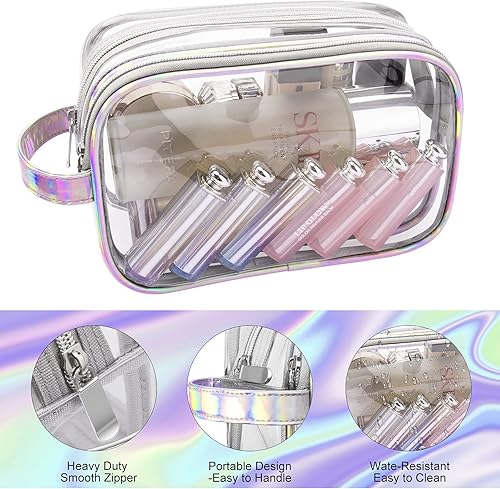 Miniatura 4 de Lermende Bolsa de maquillaje transparente, bolsa de maquillaje transparente de 2 capas para viajes, bolsa organizadora de maquillaje portátil