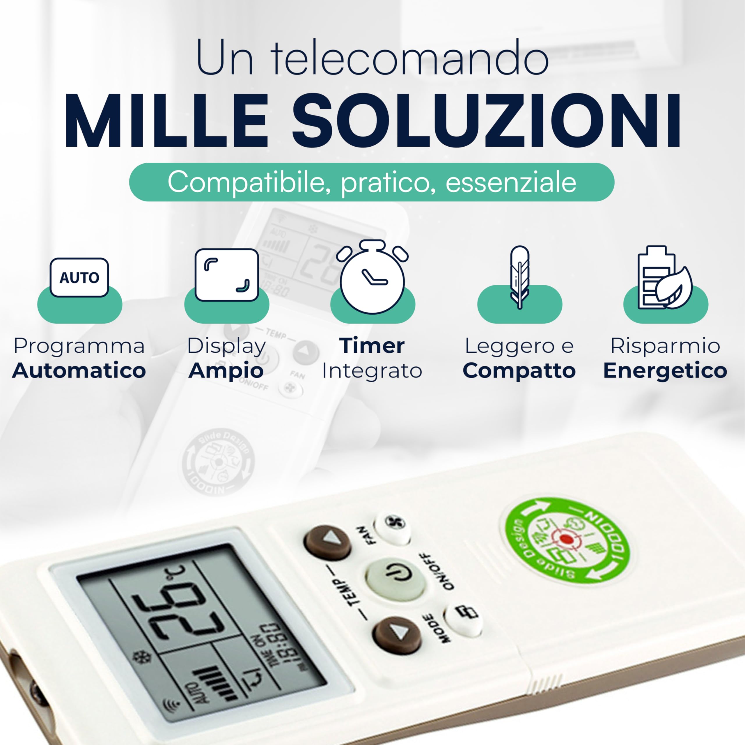 TEMPO DI SALDI Telecomando Universale Condizionatore multifunzione compatibile con oltre 1000 modelli, Telecomando Aria Condizionata Universale con display LCD, facile da Programmare - 5