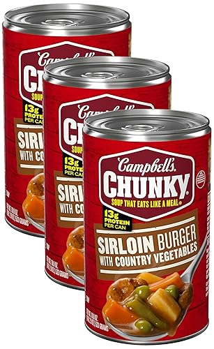 Campbell's Sopa gruesa, hamburguesa de solomillo con sopa de verduras campestres, lata de 18.8 onzas (paquete de 3)