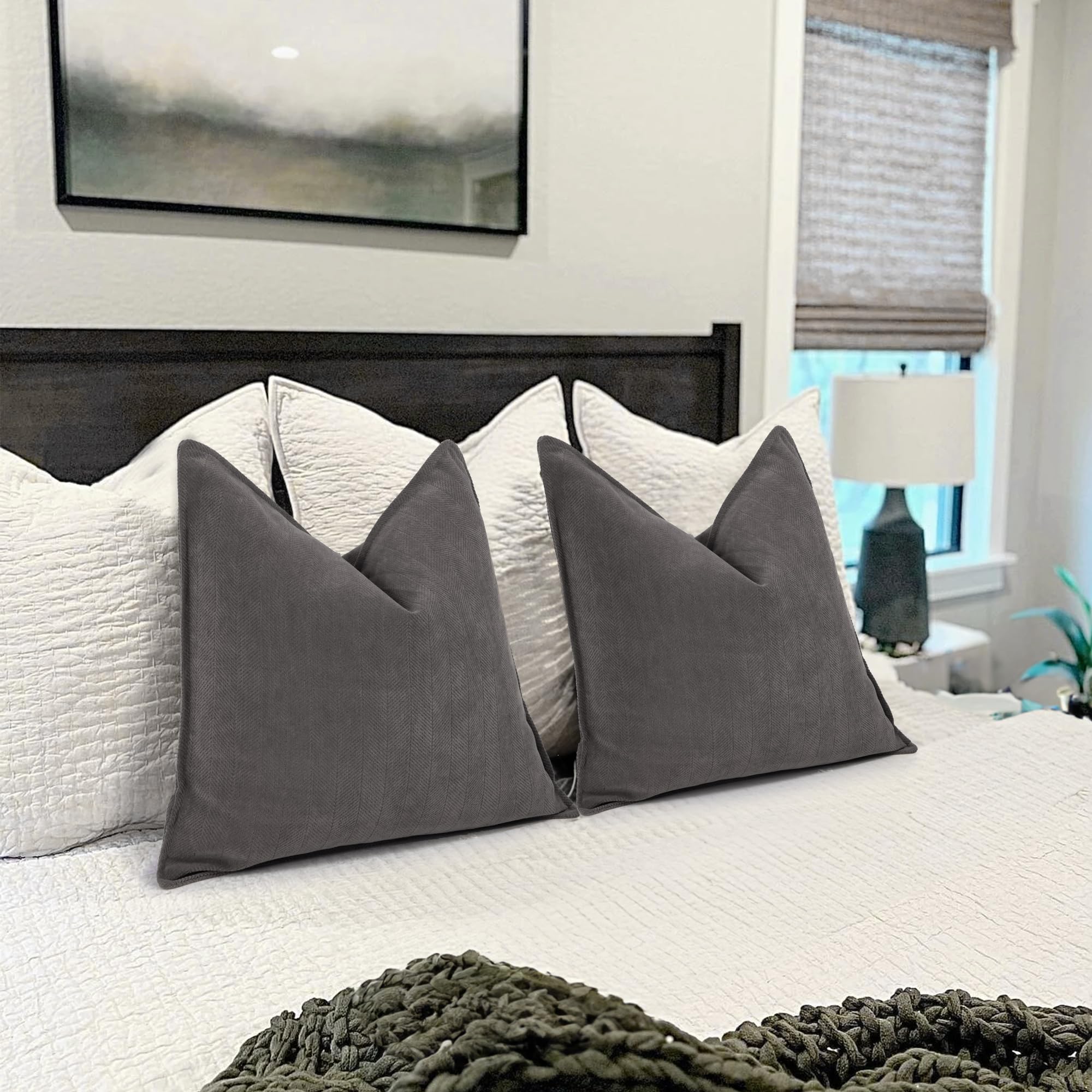 Ewolee Set 2 Federe Per Cuscini 45x45 Cm – In Ciniglia Morbida – Grigio, Con Cerniera Invisibile – Per Divano E Letto - 5